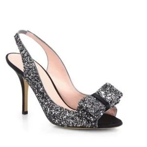 NWOB Kate Spade Black Glitter Charm Heels